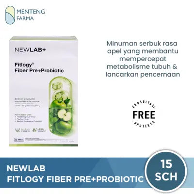 Newlab Fitlogy Fiber Pre+Probio Reguler 15 Sachet - Minuman Prebiotik dan Probiotik Tinggi Serat
