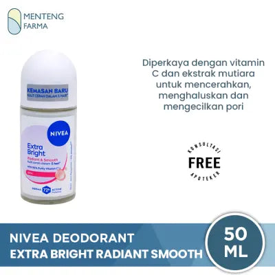 Nivea Extra Bright Radiant Smooth Deodorant Roll On 50ml - Mencerahkan & Menghaluskan Kulit Ketiak