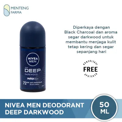 Nivea Men Deep Deodorant Roll On 50ml - Deodorant Pria Anti Perspirant dengan MaxxTech Formula dan Black Charcoal