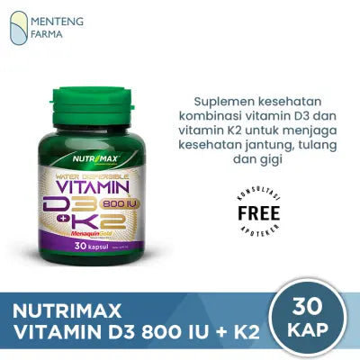 Nutrimax Vitamin D3 800 IU + K2 30 kapsul - Suplemen Kesehatan Tubuh dan Tulang
