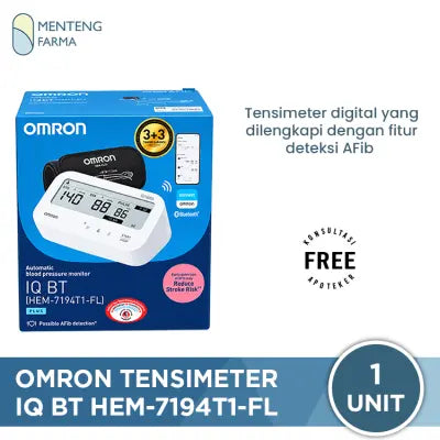 Omron Tensimeter Digital IQ BT HEM-7194T1-FL - Alat Ukur Tekanan Darah Digital Dual User AFIB + Bluetooth Connect Smartphone