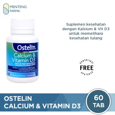 Ostelin Calcium & Vitamin D3 Botol 60 Tablet - Suplemen Kalsium & Vitamin D3 Untuk Memelihara Kesehatan Tulang