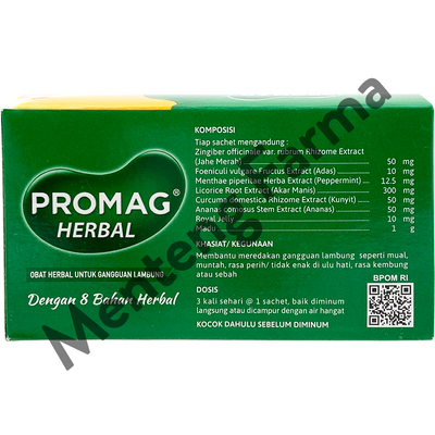 Promag Herbal 6 Sachet - Pereda Kembung, Sebah, Nyeri Ulu Hati - Menteng Farma