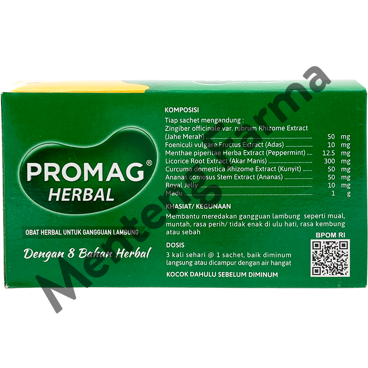 Promag Herbal 6 Sachet - Pereda Kembung, Sebah, Nyeri Ulu Hati - Menteng Farma