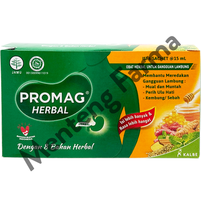 Promag Herbal 6 Sachet - Pereda Kembung, Sebah, Nyeri Ulu Hati - Menteng Farma