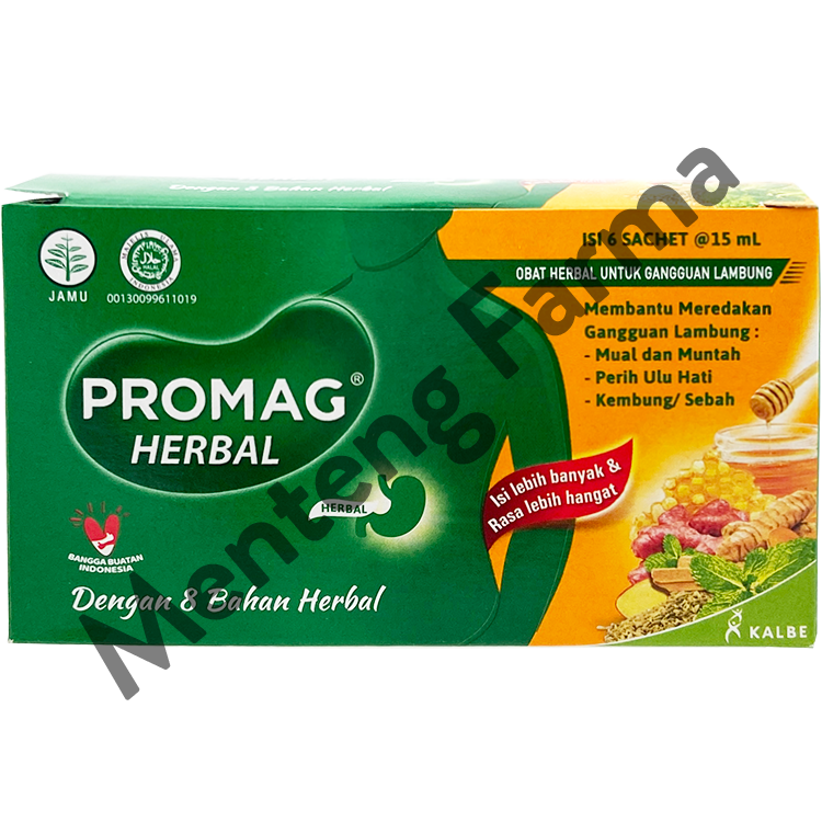 Promag Herbal 6 Sachet - Pereda Kembung, Sebah, Nyeri Ulu Hati - Menteng Farma