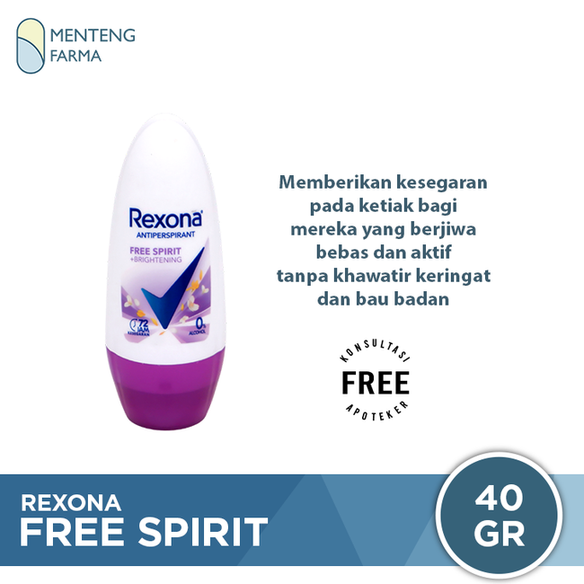 Rexona Anti-Perspirant Deodorant Roll On Free Spirit 40 Gr - Bebas Keringat dan Bau Badan Hingga 48