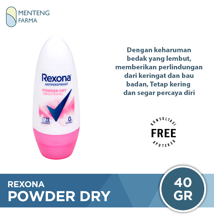 Rexona Anti-Perspirant Deodorant Roll On Powder Dry 40 Gr - Tetap Kering dan Segar 48 Jam