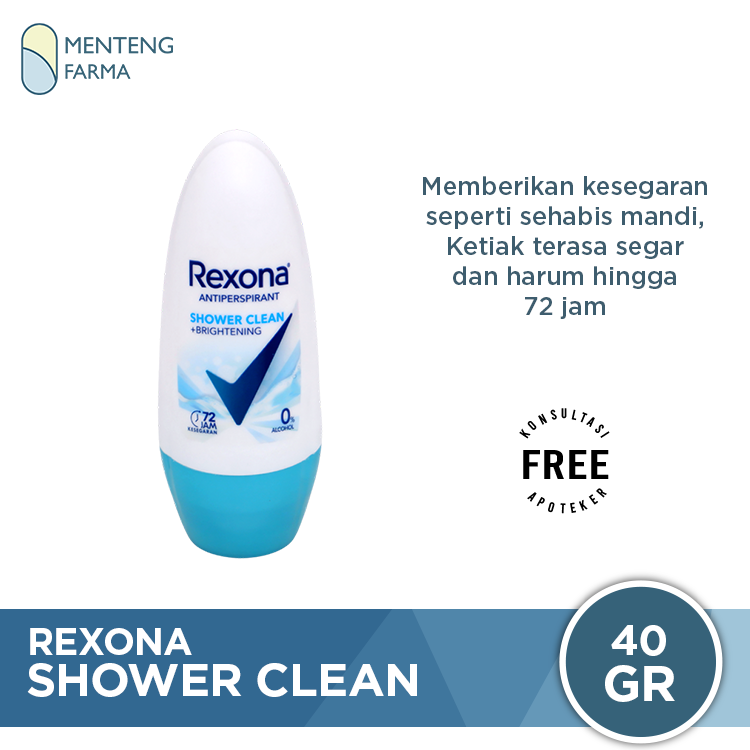 Rexona Anti-Perspirant Deodorant Roll On Shower Clean 40 Gr - Bebas bau badan seharian