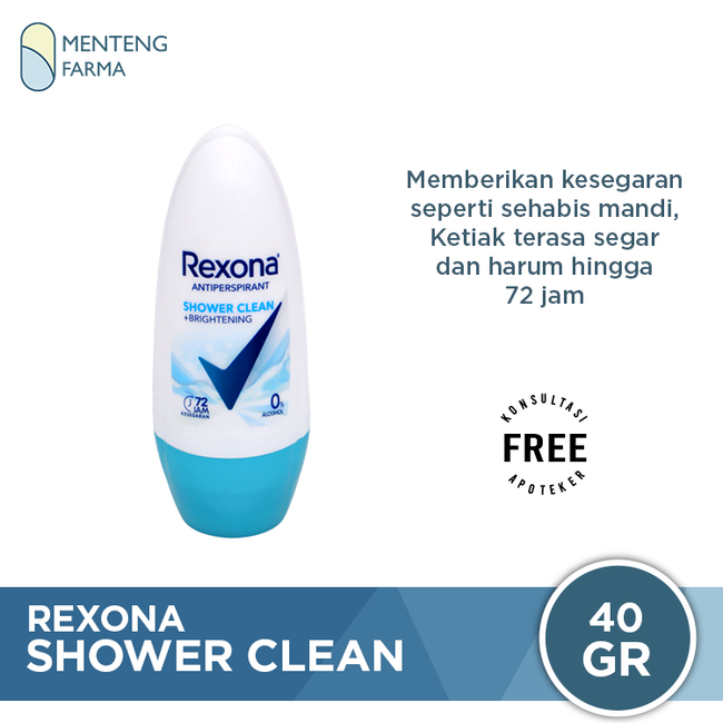 Rexona Anti-Perspirant Deodorant Roll On Shower Clean 40 Gr - Bebas bau badan seharian