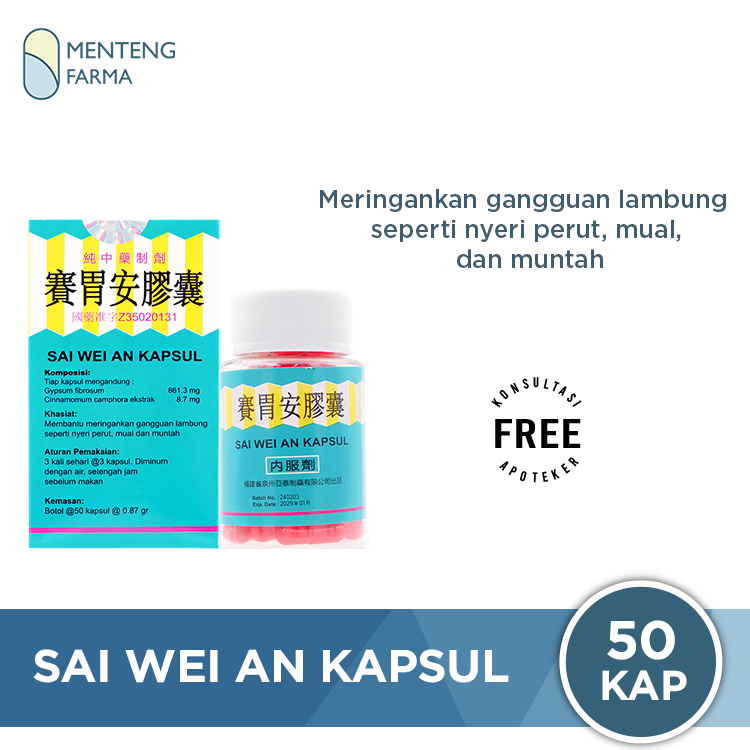 Sai Wei An Kapsul (Jiao Nang) - Meredakan Gejala Asam Lmabung, Sakit Maag, Nyeri Ulu Hati