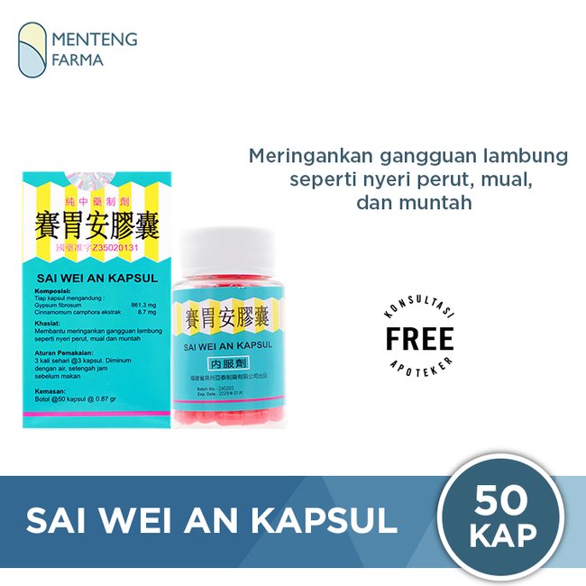 Sai Wei An Kapsul (Jiao Nang) - Meredakan Gejala Asam Lmabung, Sakit Maag, Nyeri Ulu Hati