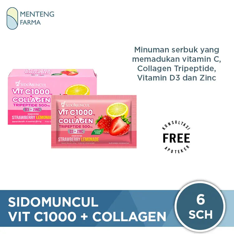 Sido Muncul Vitamin C 1000 Mg Collagen - Minuman Collagen Tripeptide 500mg + Vit C 1000mg untuk Kesehatan Kulit dan Imunitas