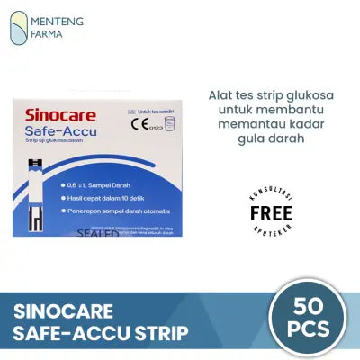 Sinocare Safe-Accu Strip Uji Gula Darah 50 Pcs - Tes Strip Gula Darah