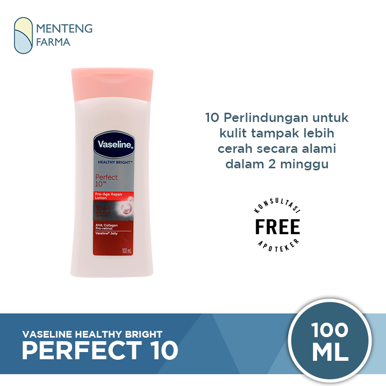 Vaseline Healthy Bright Hand Body Lotion Perfect 10 100 ML - Mencerahkan dan Mencegah Penuaan Dini - Menteng Farma