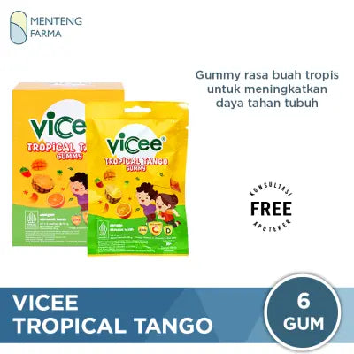 Vicee Fun Tropical Tango 1 Sachet isi 6 Gummy - Permen lunak dengan kandungan Vitamin C, Vitamin D dan Zinc