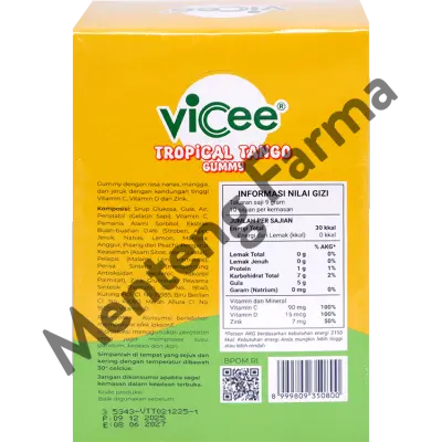 Vicee Fun Tropical Tango 1 Sachet isi 6 Gummy - Permen lunak dengan kandungan Vitamin C, Vitamin D dan Zinc