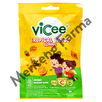 Vicee Fun Tropical Tango 1 Sachet isi 6 Gummy - Permen lunak dengan kandungan Vitamin C, Vitamin D dan Zinc