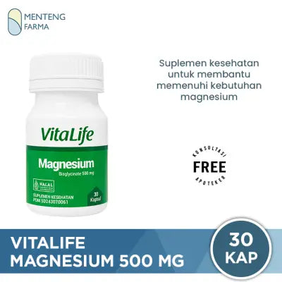 Vitalife Magnesium 500 mg isi 30 Kapsul - Suplemen Magnesium