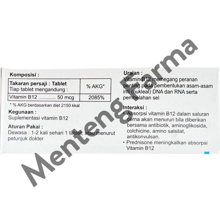 Vitamin B12 50 mcg 10 Tablet - Suplementasi Vitamin B12