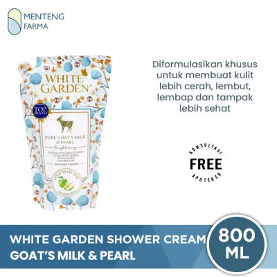 White Garden Shower Cream Refill 800 ml Pure Goat's Milk & Pearl - Melembabkan dan Mencerahkan Kulit
