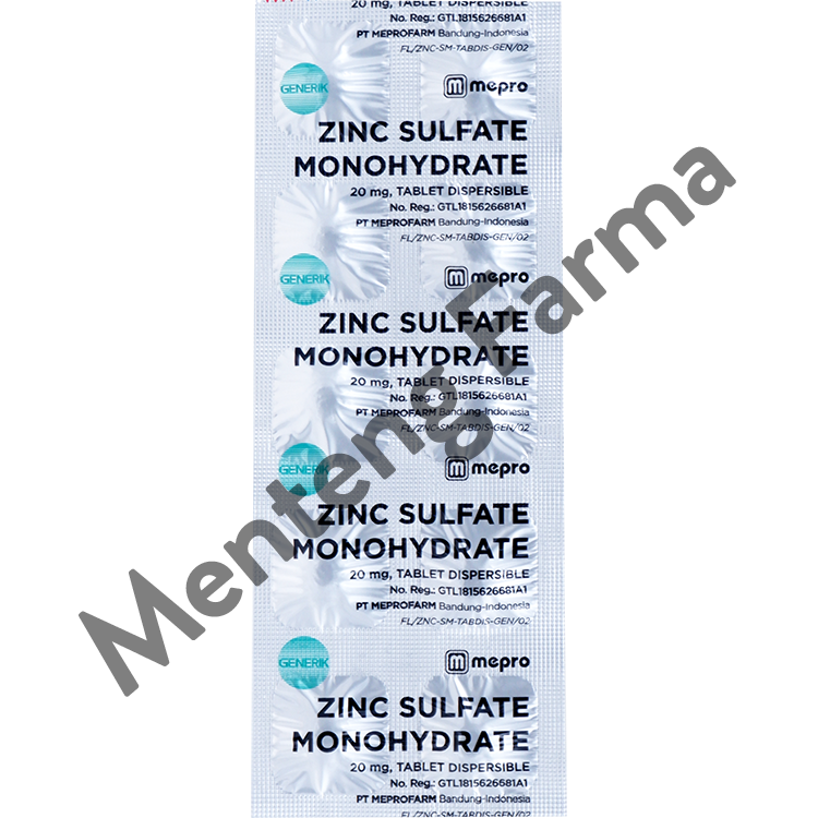 Zinc Sulfate Monohydrate 20 Mg Strip 10 Tablet - Pelengkap Pengobatan Diare - Menteng Farma