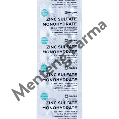 Zinc Sulfate Monohydrate 20 Mg Strip 10 Tablet - Pelengkap Pengobatan Diare - Menteng Farma