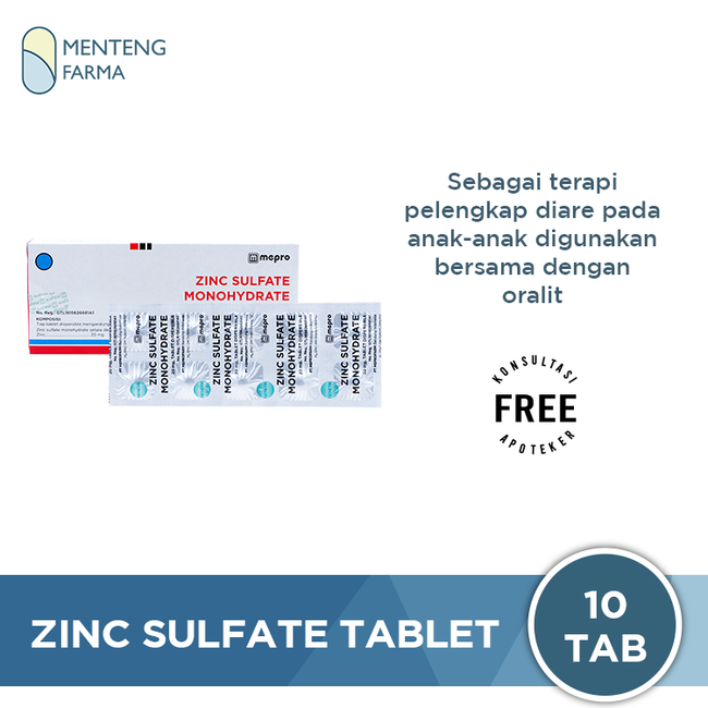 Zinc Sulfate Monohydrate 20 Mg Strip 10 Tablet - Pelengkap Pengobatan Diare - Menteng Farma