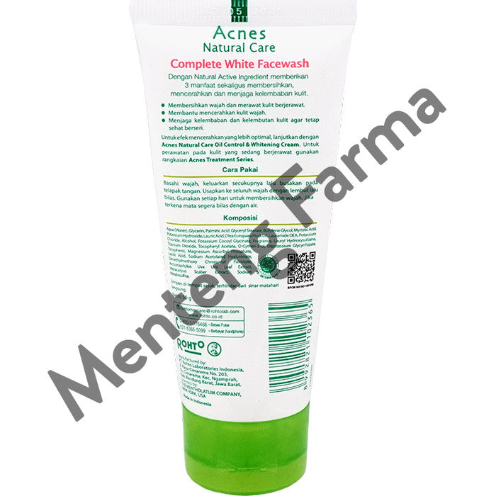 Acnes Natural Care Face Wash Complete White 50 Gr - Mencerahkan dan Merawat Kulit Berjerawat