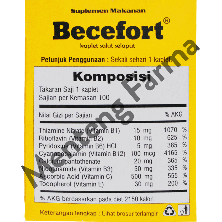 Becefort 10 Tablet - Kombinasi Vitamin C 500 mg, B kompleks, dan E