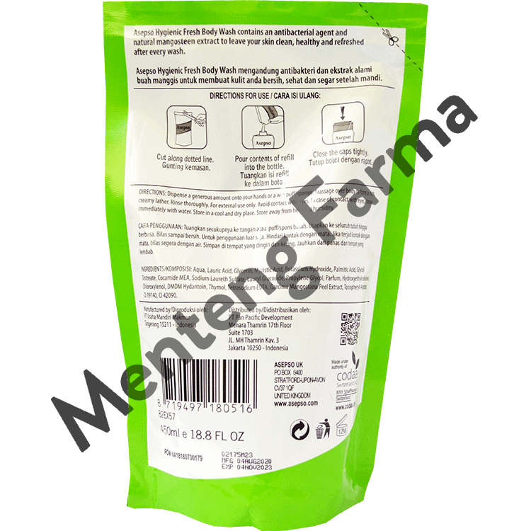 Asepso Body Wash Refill Hygienic Fresh 450 ML - Sabun Cair Antibacterial