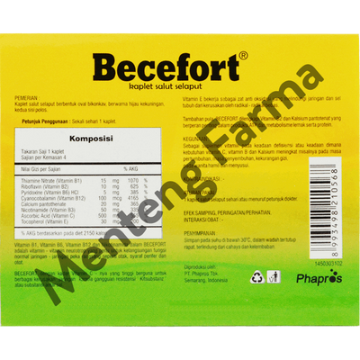Becefort 4 Kaplet - Kombinasi Vitamin C 500 mg, B kompleks, dan E