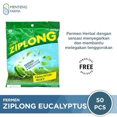 Permen Ziplong Eucalyptus 50 Butir - Sensasi Menyegarkan Tenggorokan - Menteng Farma