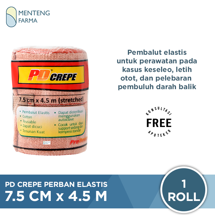 PD Crepe Perban Elastis 7.5 CM x 4.5 M - Perban Kain Cedera Keseleo ...
