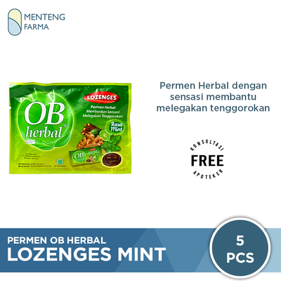 Permen OB Herbal Lozenges Mint - Permen Pelega Tenggorokan - Menteng Farma