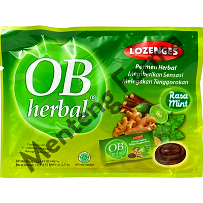 Permen OB Herbal Lozenges Mint - Permen Pelega Tenggorokan - Menteng Farma