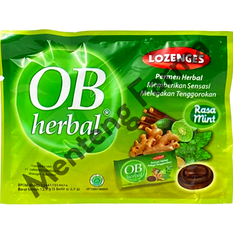 Permen OB Herbal Lozenges Mint - Permen Pelega Tenggorokan - Menteng Farma