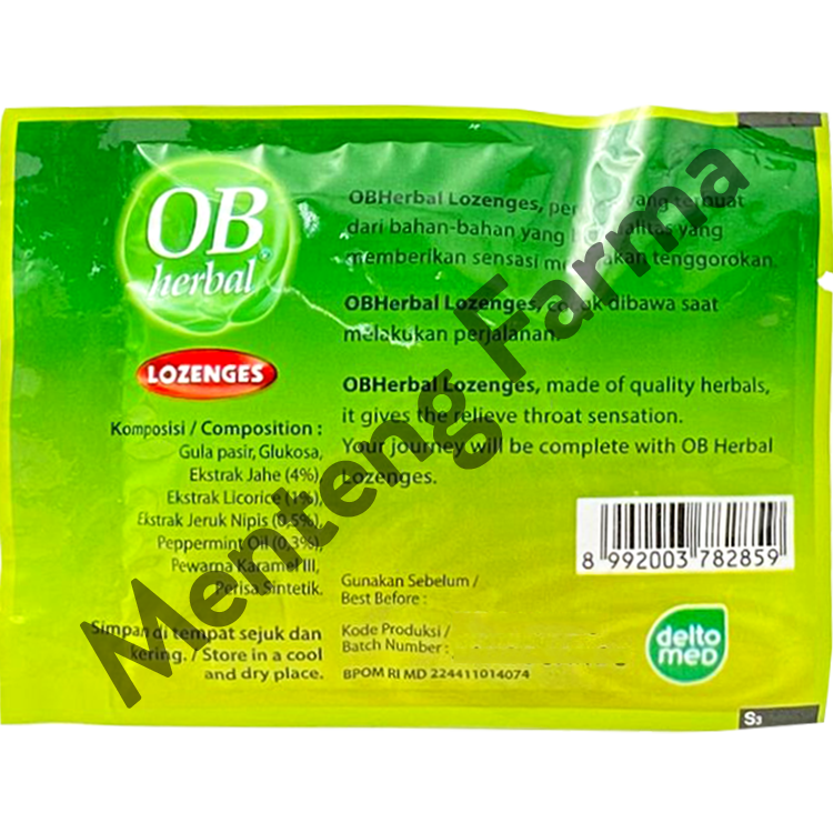 Permen OB Herbal Lozenges Mint - Permen Pelega Tenggorokan - Menteng Farma