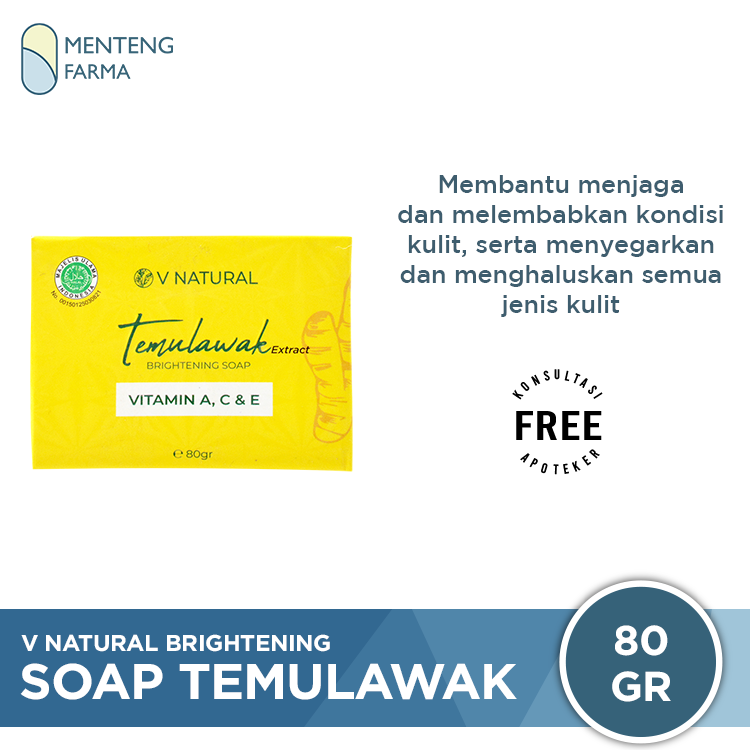 V Natural Brightening Soap Temulawak - Sabun Pencerah Kulit Wajah - Menteng Farma