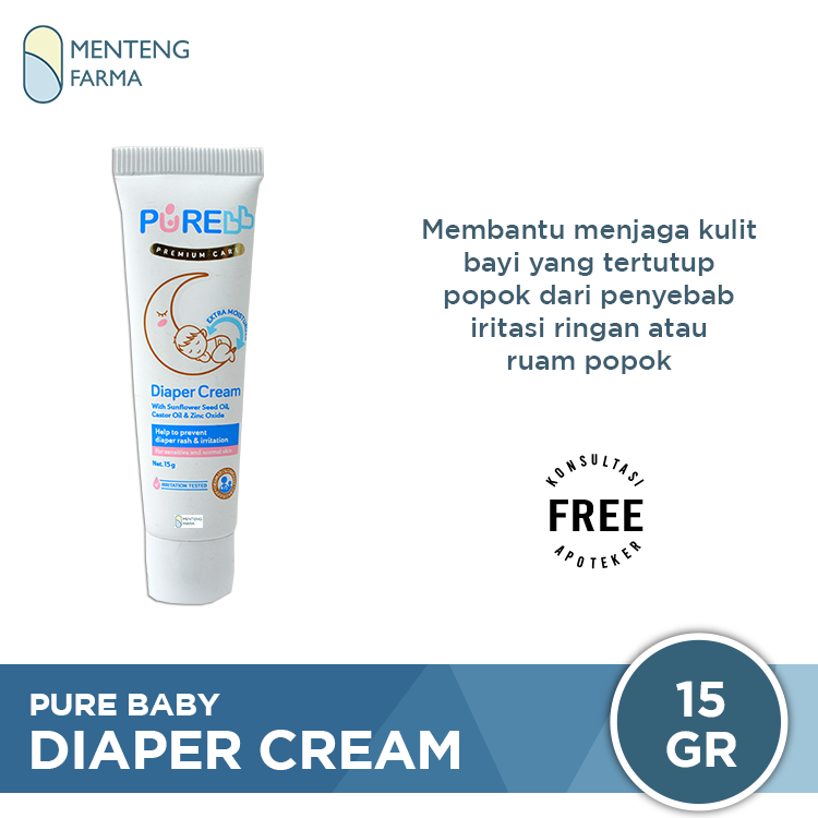 Pure Baby Diaper Cream 15 Gram - Krim Pelindung Kulit Bayi Area - Menteng Farma