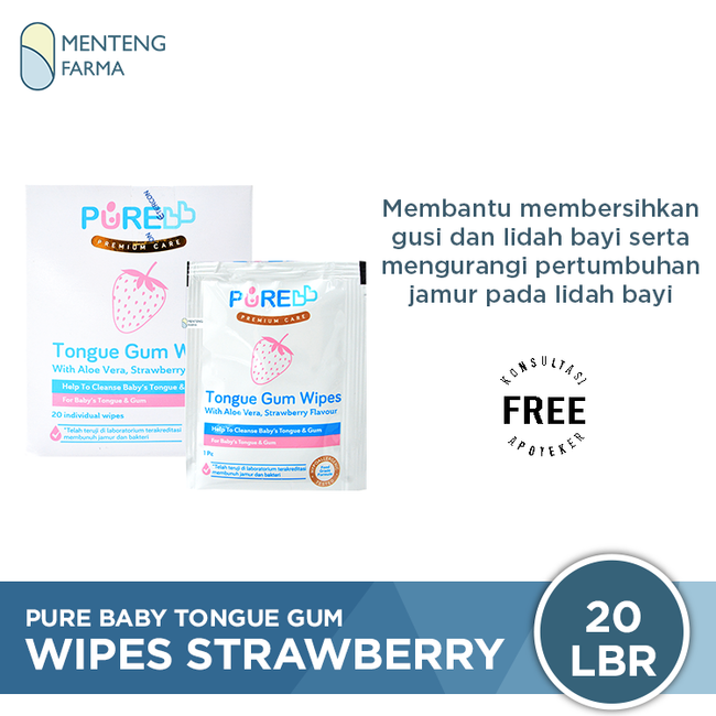 Pure Baby Tongue Gum Wipes Strawberry 20 Sheets - Tisu Basah Lidah dan Gusi Bayi - Menteng Farma