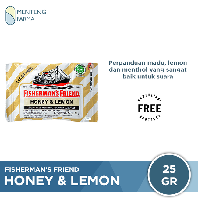 Fisherman's Friend Honey & Lemon Sugar Free - Permen Pelega Tenggorokan - Menteng Farma