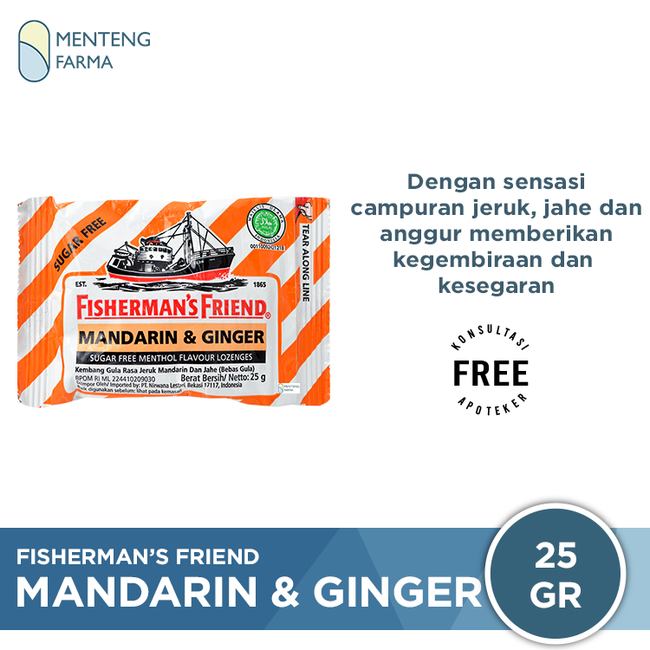 Fisherman's Friend Mandarin & Ginger Sugar Free - Permen Pereda Tenggorokan - Menteng Farma