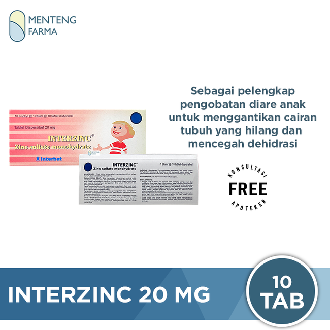 Interzinc 20 mg 10 Tablet - Obat Diare Anak - Menteng Farma