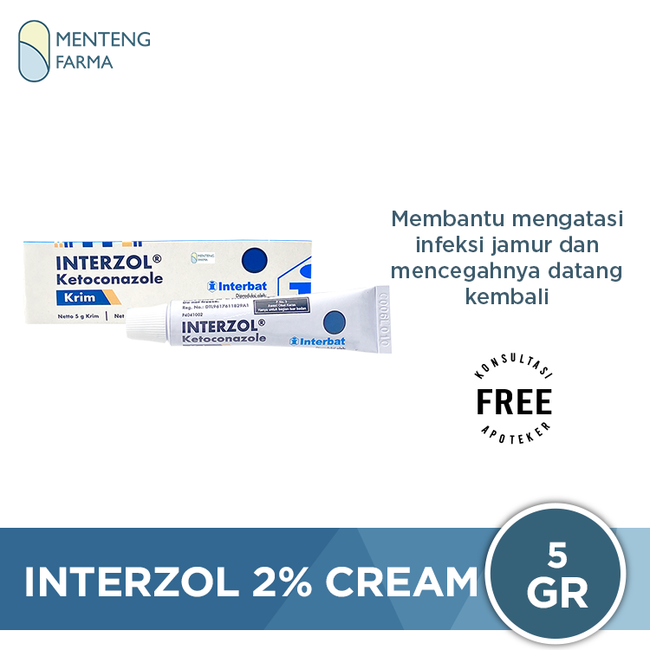 Interzol 2% Cream 5 g - Krim Gatal Jamur - Menteng Farma