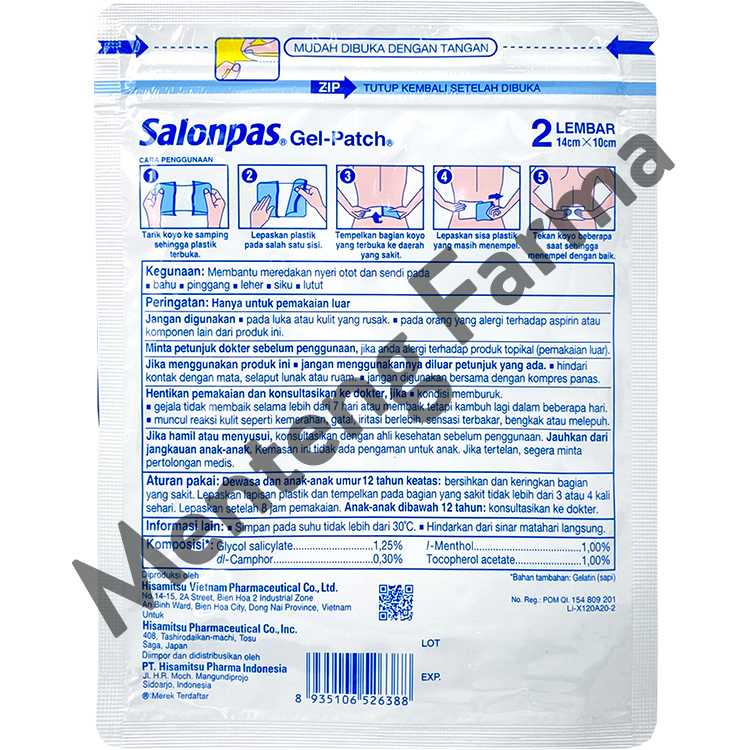 Salonpas Gel Patch 2 lembar - Koyo Elastis Pereda Nyeri Otot dan Sendi - Menteng Farma