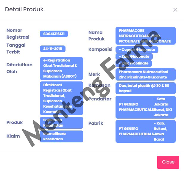 Zinc Picolinate and Gluconate 60 Kapsul - Suplemen Kesehatan - Menteng Farma