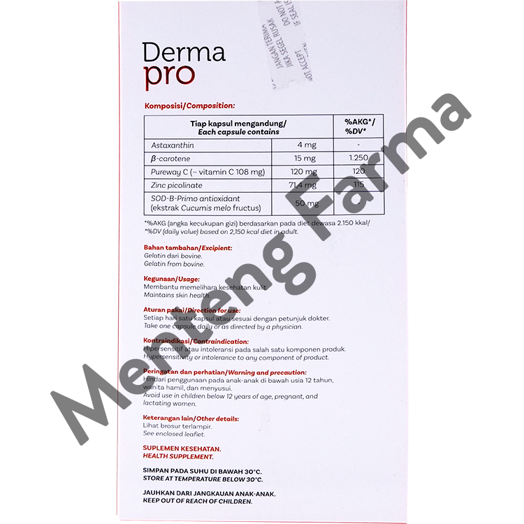 Derma Pro 6 Kapsul - Suplemen Kesehatan Kulit - Menteng Farma