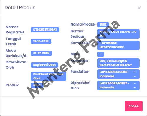 Tiriz 10 mg 10 Tablet - Menteng Farma