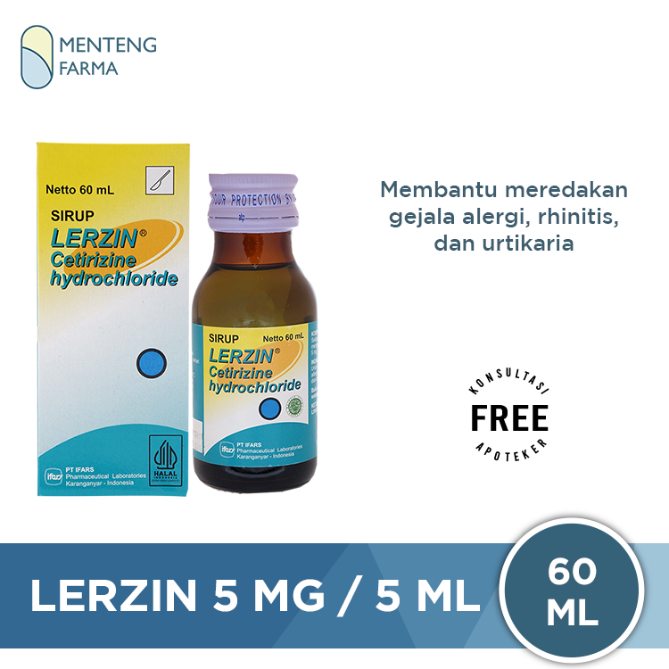 Lerzin 5 mg/ 5 ml Sirup 60 ml - Obat Rhinitis dan Gatal Alergi - Menteng Farma